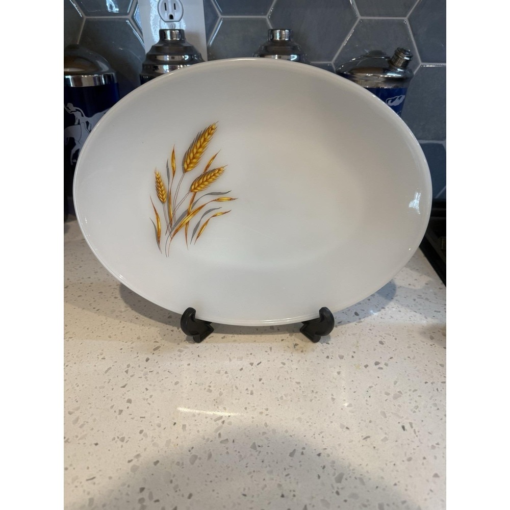 Fire King Wheat Milk Glass 12" Oval Platter Mid Century Glass